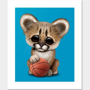 Cougar Cub Playing With Basketball Posters and Art